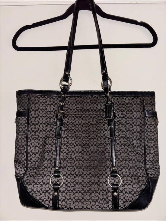 Coach Handbags - Coach Black and Gray Jacquard Tote with Leather Trim